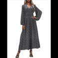 thumbnail image 1 of Vestido Holgado Informal con Escote en V, Corte A, Larga y Abertura Alta para Mujer. Puntos de Dientes de M, 1 of 5