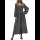 thumbnail image 1 of Vestido Holgado Informal con Escote en V, Corte A, Larga y Abertura Alta para Mujer. Puntos de Dientes de M, 1 of 5