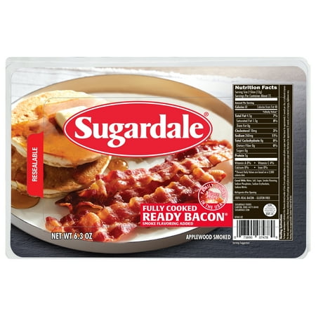 Sugardale Applewood Smoked Regular Sliced Fully Cooked Ready Bacon, 6.3 oz
