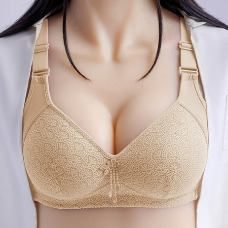 Elvqul Lightweight Bras Women Wireless Breathable Bralette Plus Size Lace Nylon Underwear Yellow Bras