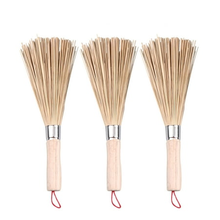 

3 Pcs Natural Bamboo Wok Cleaning Whisk Brush Oil Proof Iron Pot Brush Household Kitchen Clean Tools with Wooden Handle