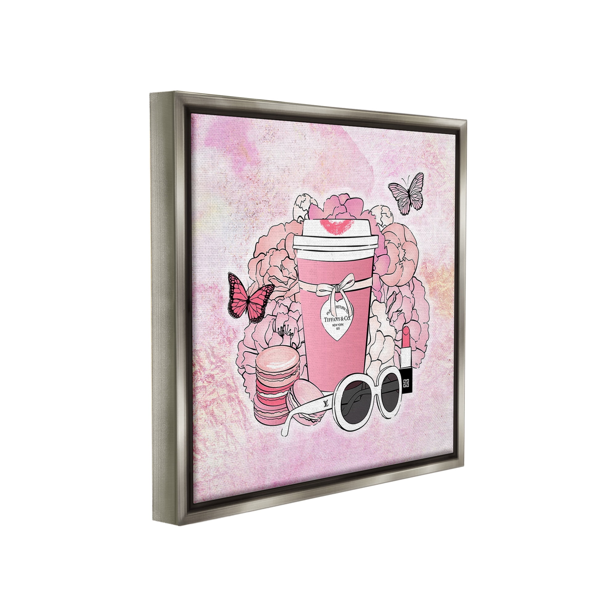 Stupell Industries Stylish Coffee & Flowers Food & Beverage Painting Gray Floater Framed Canvas Art Print Wall Art, 25 x 25