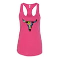 thumbnail image 2 of Wild Bobby, Colorful Rainbow Cow Bull Skull Animal Lover Ladies Racerback Tank Top, Raspberry, Small, 2 of 3