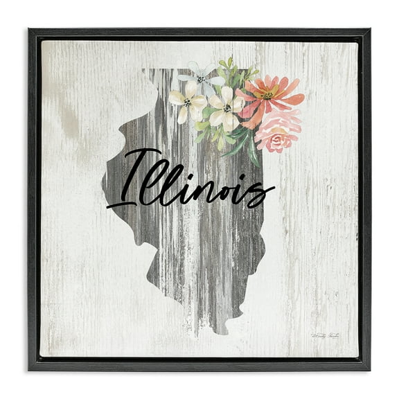 Stupell Industries Shabby Chic Illinois Botanical & Floral Painting Black Floater Framed Canvas Art Print Wall Art, 18 x 18