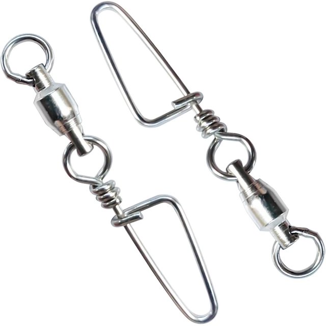 Giratorios de barril de pesca, clips de conector de broches de rodamiento de bolas rodantes de alta resistencia, accesorios de pesca de agua salada o dulce (10 piezas, plata)