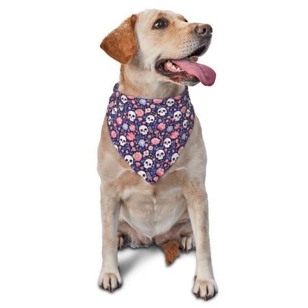 Xecao white Skull Flower for Pet Bandana - A Stylish Triangle Accessory for Small to Large Dogs Puppies and Cats