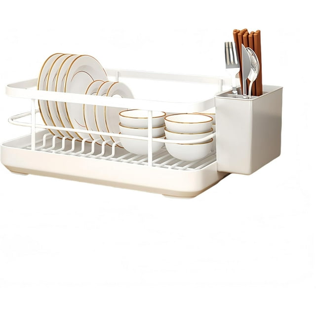 Kitchen Sink Dish Drying Rack: Drying Dish Rack, 2025 New Multifunctional Dish Rack with Drainer Tray, Chopstick Holder, and Wine Glass Rack, Dish Drainers for Kitchen Counter (White)
