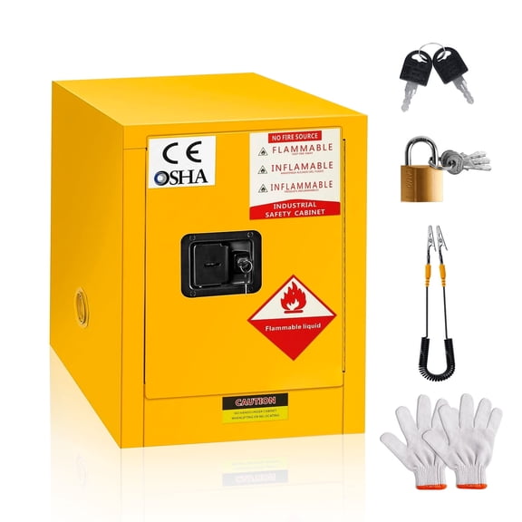 12 Gallon Flammable Storage Cabinet,Yellow Galvanized Steel, 23x18.11x18.11" Adjustable Thickened Shelf, Fireproof Liquid Storage, Hazardous Storage Cabinets,Safety Cabinets for Commercial Kitchen