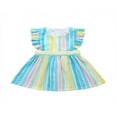 thumbnail image 1 of Bébé bébé Filles Été Volant Garniture Manches Coton Robe Strip Imprimer une Ligne Midi Habillé cqH, 1 of 5