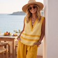 thumbnail image 6 of CIENVNSTG Two Piece Sets for Women Summer Sleeveless Ethnic Boho Striped Vest Loose Wide Leg Pants Vestidos Fashion Streetweeetwear Yellow S, 6 of 8