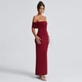 thumbnail image 5 of Women's Off Shoulder Corset Ruched Bodycon Formal Guest Dresses Maxi Dress for Wedding Cocktail Wine Red M, 5 of 10