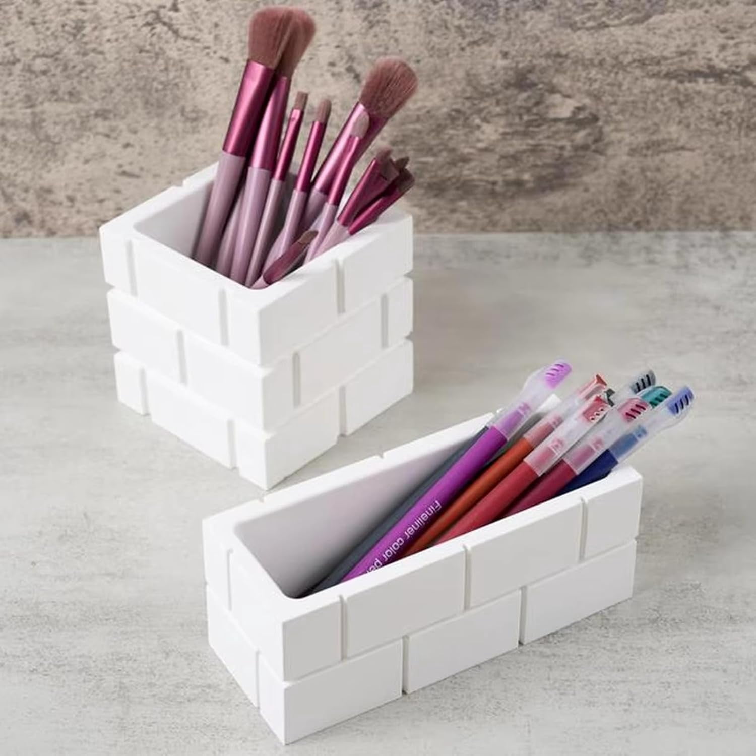 ABCISI Rectangular Plaster Concrete Flower Pot, Silicone Mold Succulent Planter Vase Cement Clay Mold, Epoxy Resin Pen Holder Storage Box Candlesticks Mold