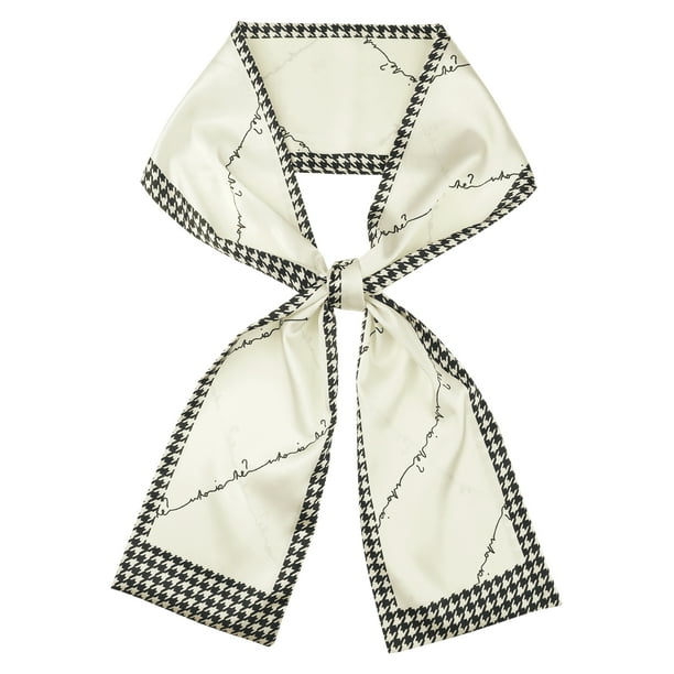 Inspire Chic Mujeres Moda Impresa Bufandas Largas Ajustadas, Retro Satén Seda Pañuelo Cinta Diadema 57.1x5.9" Houndstooth Beige