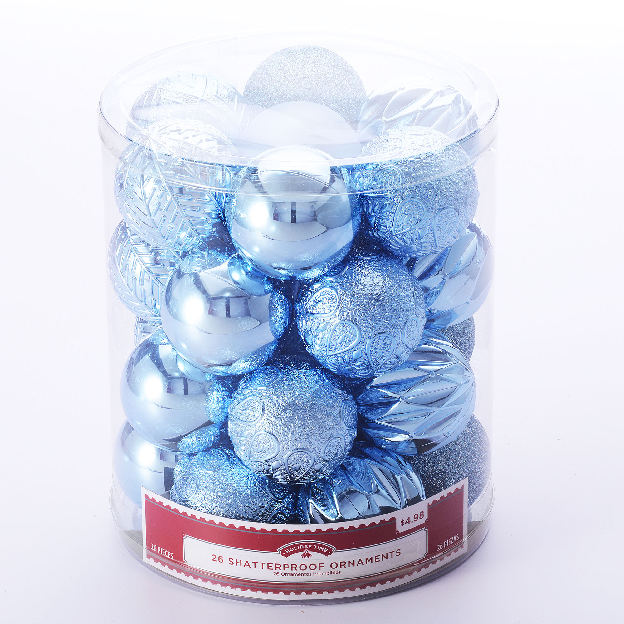 Holiday Time 60 mm Multi-textured Christmas Shatterproof Ornaments, Light Slate Blue, 26 Count - image 3 of 6