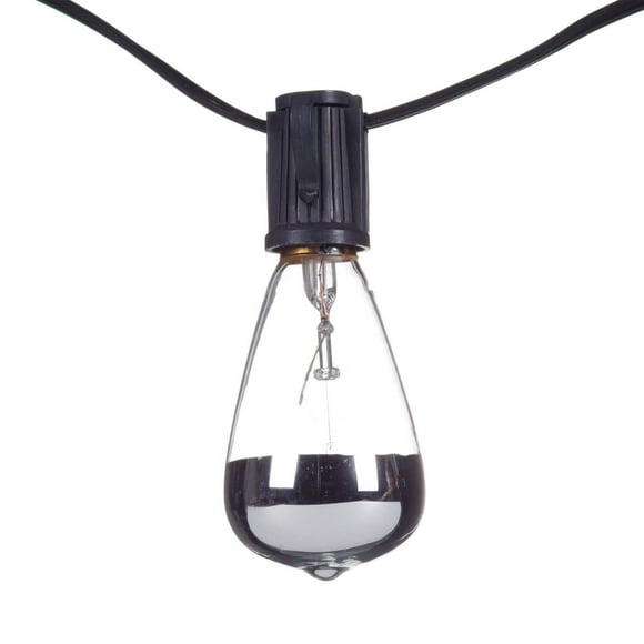 Bristol 10-Light 10ft Indoor/Outdoor Plug-In String Light, Black Cord, M/F Plugs, Designer Silver Tipped Vintage Edison Bulbs Included