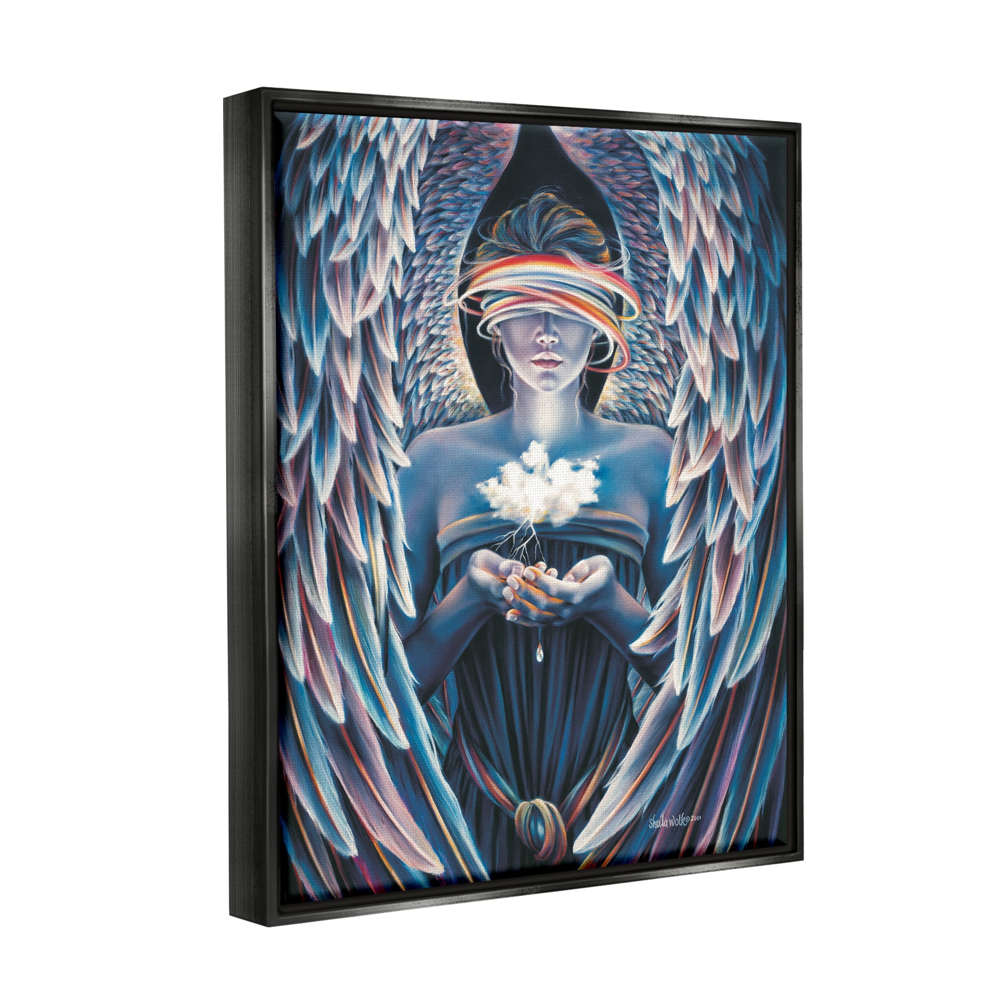 Stupell Industries Surreal Angel Holding Cloud Fairy Tales & Fantasy Painting Black Floater Framed Art Print Wall Art