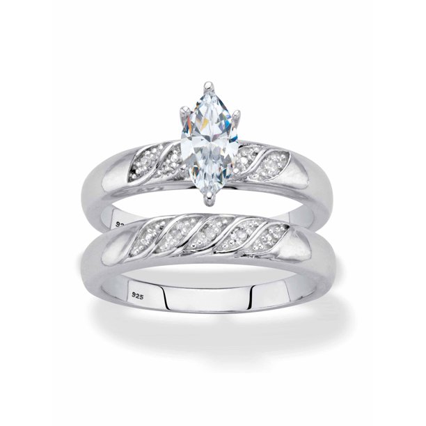 PalmBeach Jewelry Marquise Cut Cubic Zirconia and Genuine Diamond