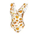thumbnail image 4 of Yiaed Pumpkin Maple Leaves Print Women's Ruffled One Piece Swimsuit V Neck Swimwear Slimming Monokini for Woman-Medium, 4 of 8