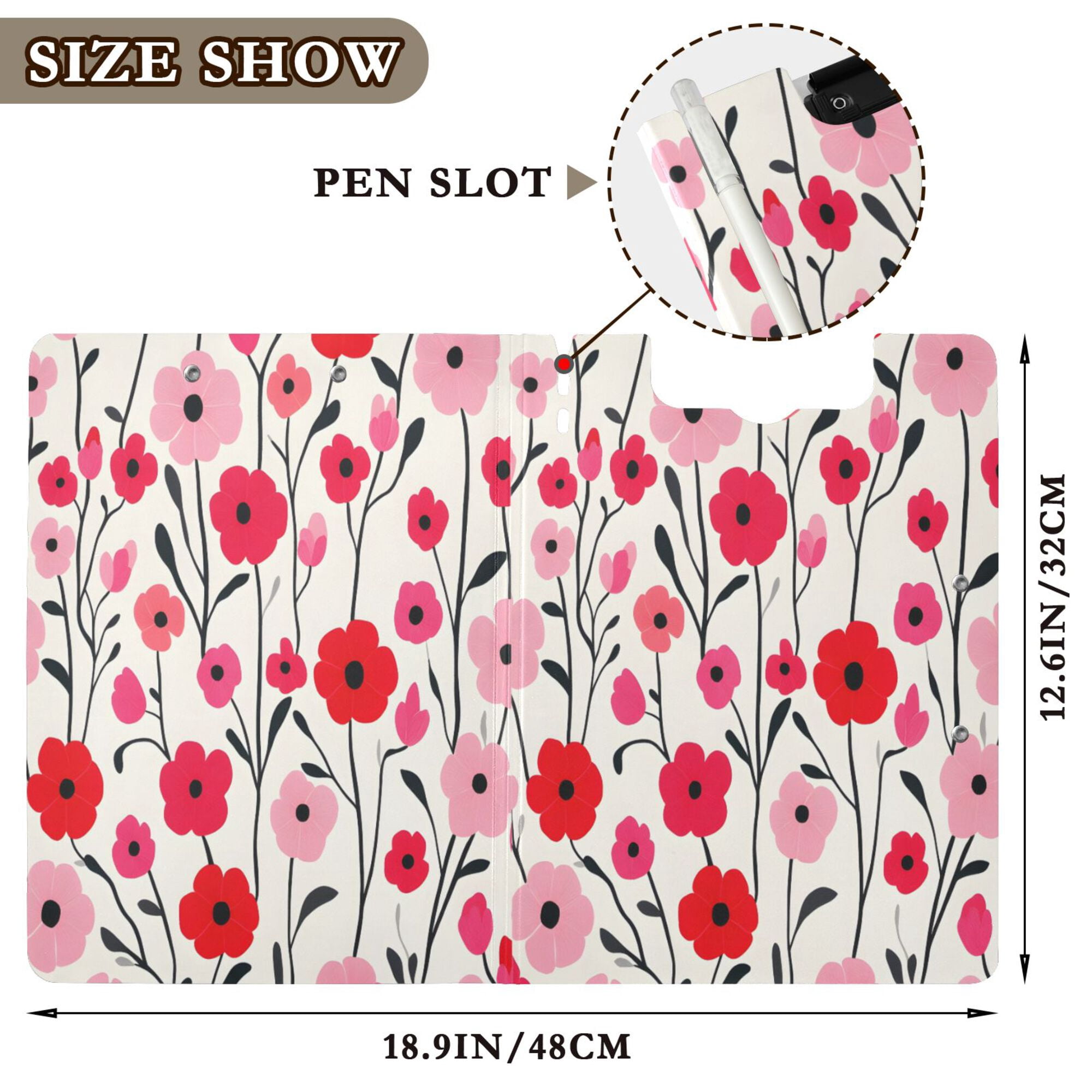FORMRS A4 Clipboard Folder with Pen Holder Horizontal Foldable School Office Binder, Pink Floral