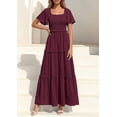 thumbnail image 4 of PRETTYGARDEN Summer Dresses for Women Boho Swiss Dot Smocked Square Neck Short Sleeve Spring Wedding Guest Maxi Dress, 4 of 9
