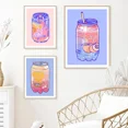 thumbnail image 5 of Póster con impresión en HD de latas de leche de plátano y sudor de coral, arte de pared de melocotón, pintura en lienzo, latas de dibujos animados, decoración del hogar de la sala de té real, 5 of 5