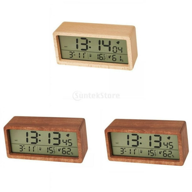 Despertador digital,Reloj despertador digital Humedad Temperatura Fecha,Reloj de tiempo táctil con visualización de la semana LCD alimentado por batería,Reloj termómetro con modo de espejo