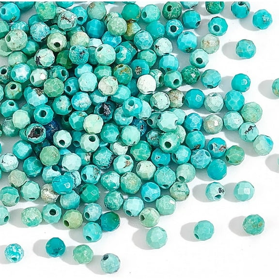 About 203 Pcs Faceted Round Turquoise Beads Mini Small Gemstone Ball Beads Natural Stone Beads Strands 2mm Tiny Bead Loose Spacer Beads for Jewelry Earring Making