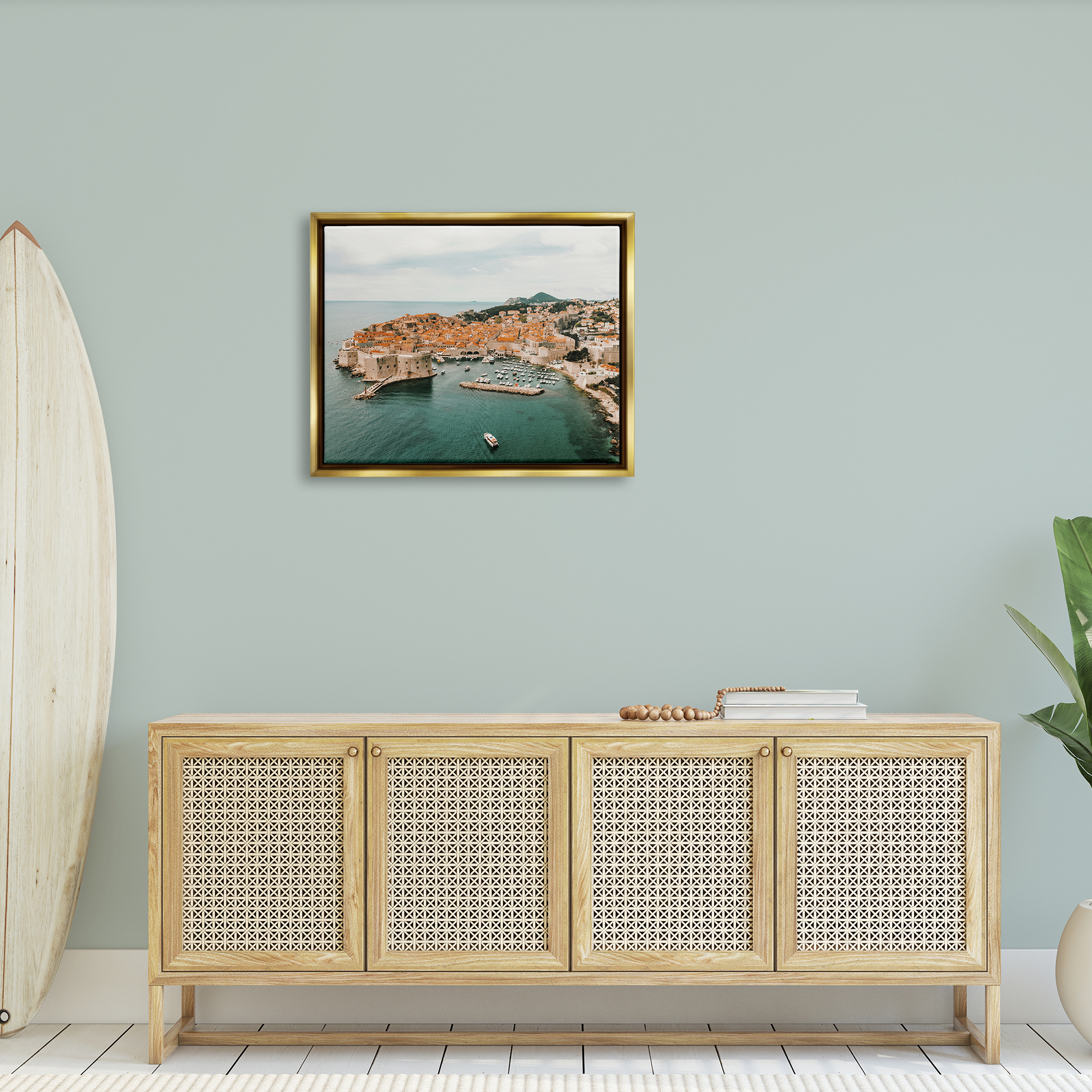 Stupell Seaside Port Town Architecture Landscape Photography Gold Floater Framed Art Print Wall Art