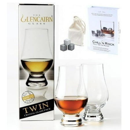 Glencairn Crystal - Set of 2 Original Lead-Free Crystal Glencairn Whisky Glass with Chil 'N Rock Whisky Stones