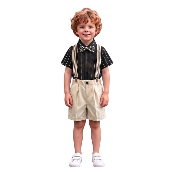 HAYIMI Elegant Summer Boys With Suspenders And Dress Shirt Formal Outfit Sets Toddlers Kids UK Style Party Attire Cozy Clothes Sets