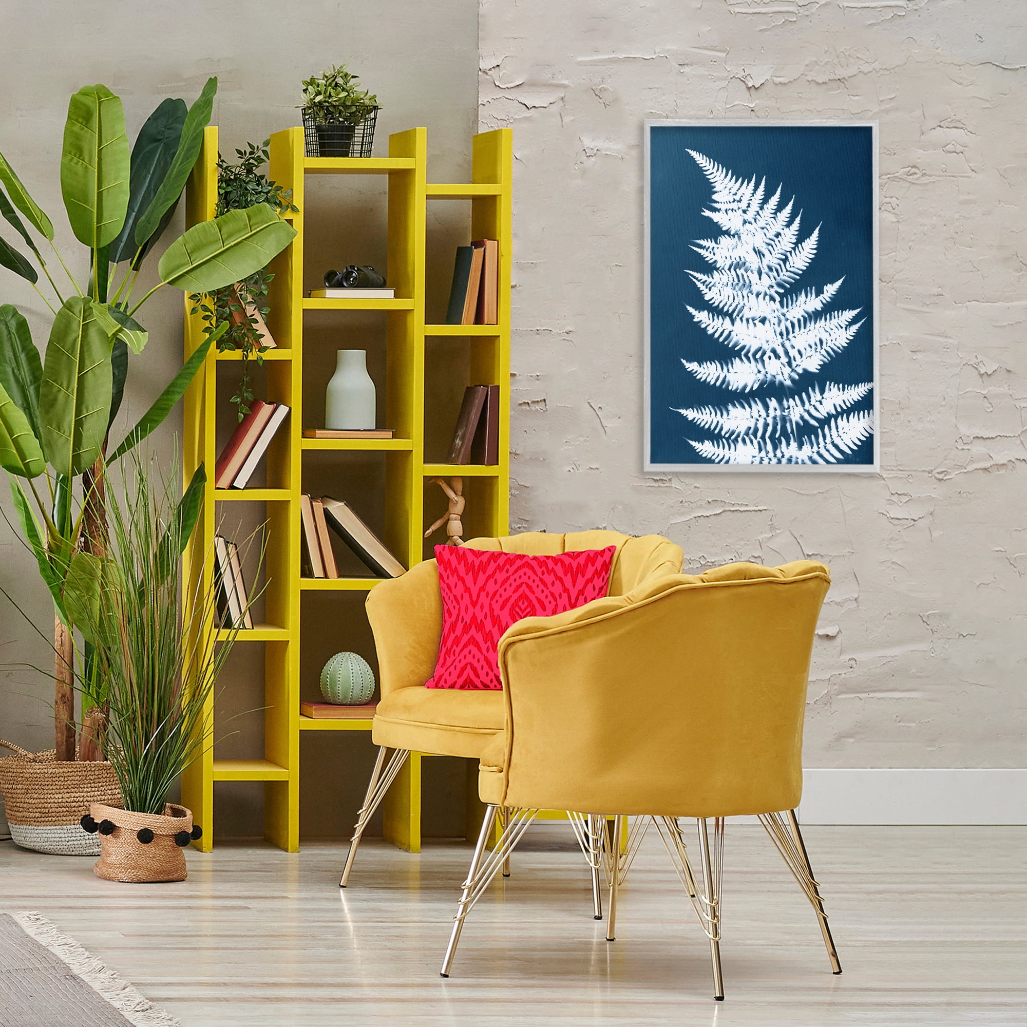 Stupell Industries Blue & White Fern Botanical & Floral Painting Gray Framed Art Print Wall Art, 20 x 30