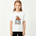 thumbnail image 2 of Girl Who Loves Horses Girls Graphic Tee, Cute Country Floral 100% Cotton Kids Short Sleeve T-Shirt, 2 of 5