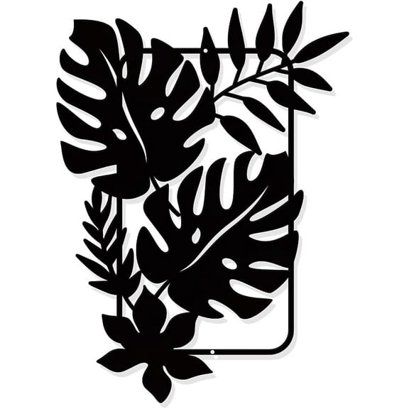 Palm Leaves Metal Wall Art Decor Tropical Leaves Black Wall Hanging Decor Silhouette Wall Art for Home Bedroom Living Room Bathroom Kitchen Office Garden Hotel Wall Decoration