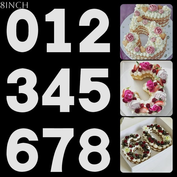 9Pcs Number Cake Molds 0-8 Cake Number Stencils, 8inch Numerical Painting Stencils Template Baking Forms Moulds Cake Cutting Number Mold Baking Tools for DIY Numbers Cakes Cookies