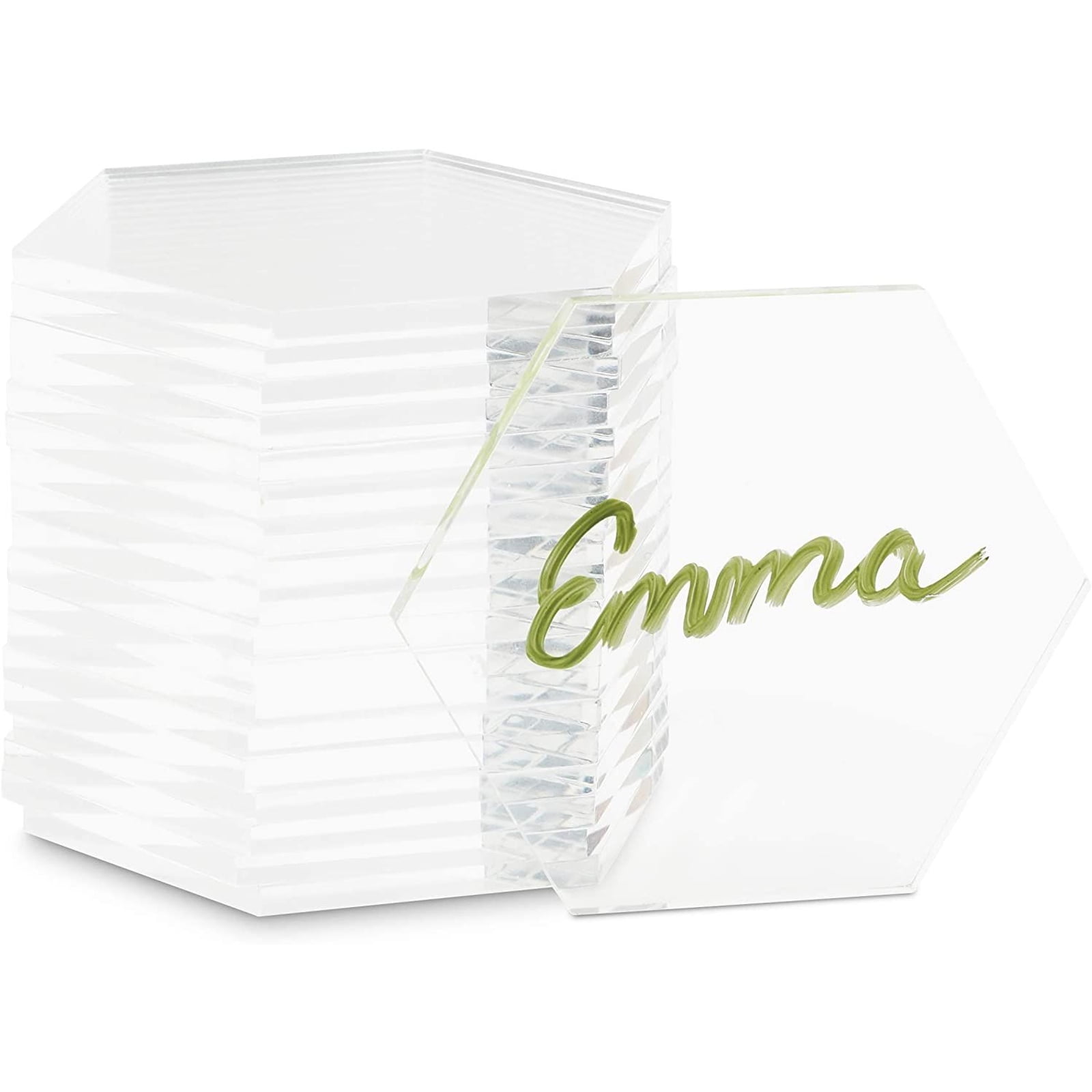 for wedding guest names Clear acrylic hexagon place cards/stand Blank 