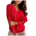 thumbnail image 2 of Floleo Clearance Womens Tops Long Sleeve Shirts Fall Clearance Women's Fashion Solid Color Long Sleeve V-neck Button Bottoming Shirt Tops Red, 2 of 5