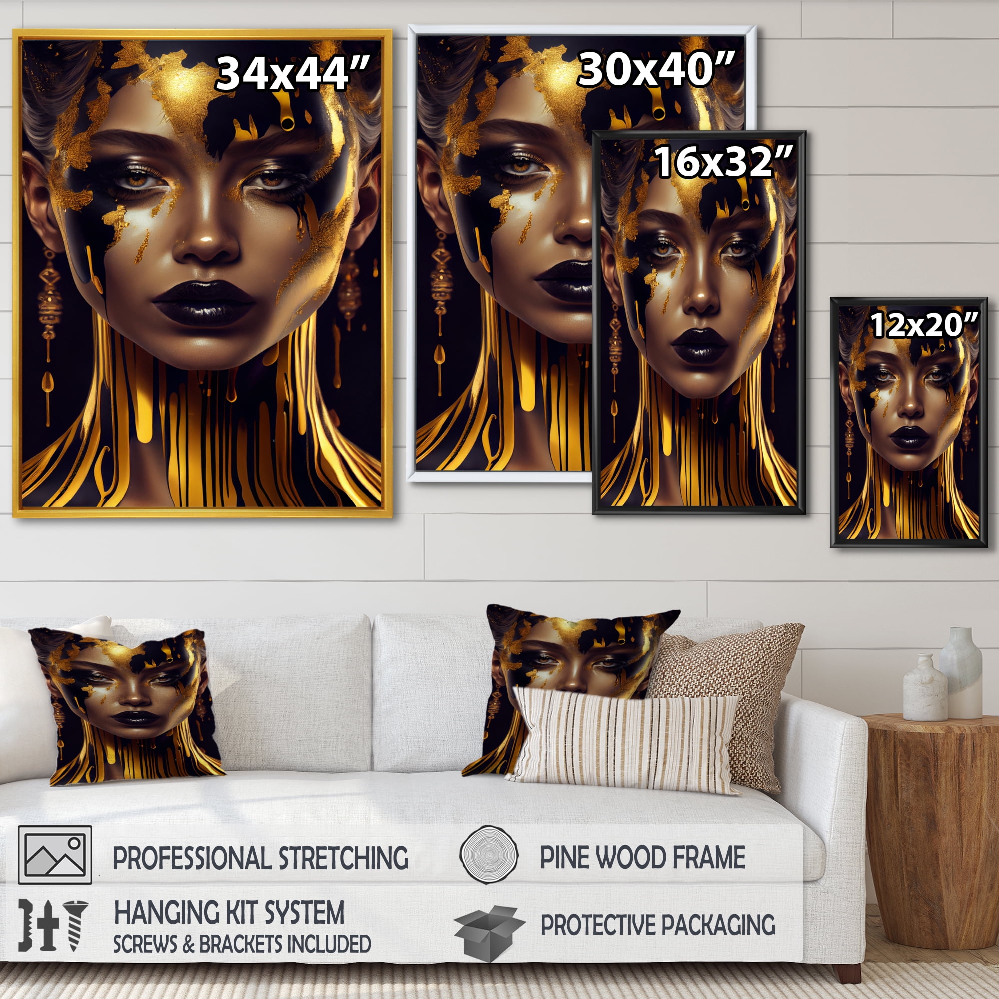 Designart Sensual Liquid Gold Woman V Floating Frame Wall Art