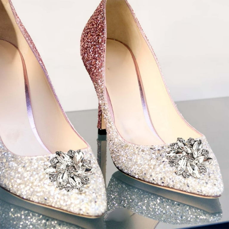2Pcs Rhinestone Shoe Clips Crystal Shoe Buckle Wedding Jewelry Clothing  Flat White 