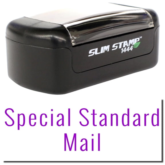 Slim Pre-Inked Special Standard Mail Stamp, Slim 1444, Ultra Slim Design, Impression Size 1/2" by 1-3/4", Up to 25,000 Impressions - Purple Ink