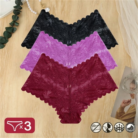 

3Pcs/Set Women Sexy Floral Lace Panties Perspective Boyshort Underpants V-Waist Breathable Lingerie