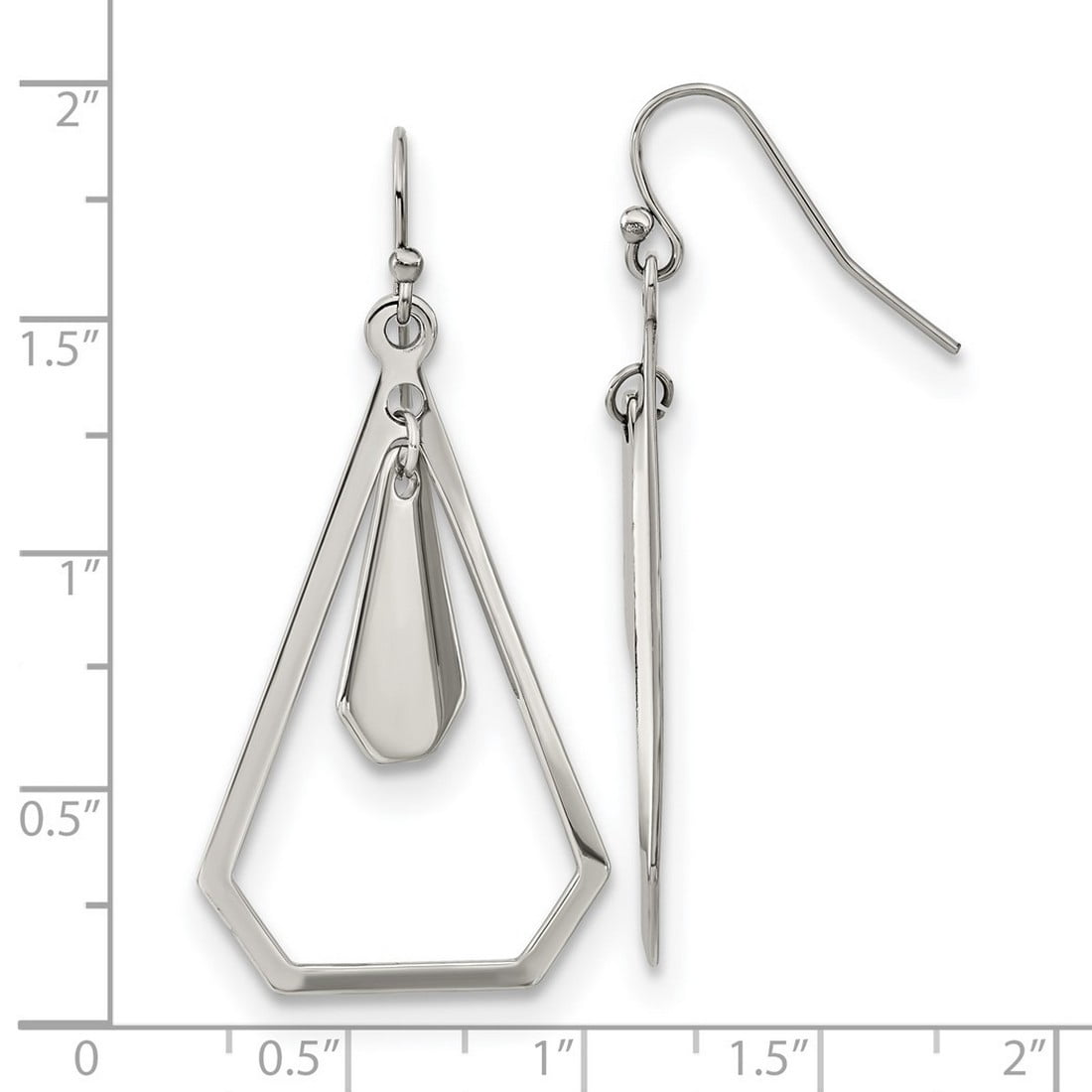 Stainless Steel Polished Dangle Shepherd Hook Earrings 39.5x23mm Wide Dangle Earring for Women