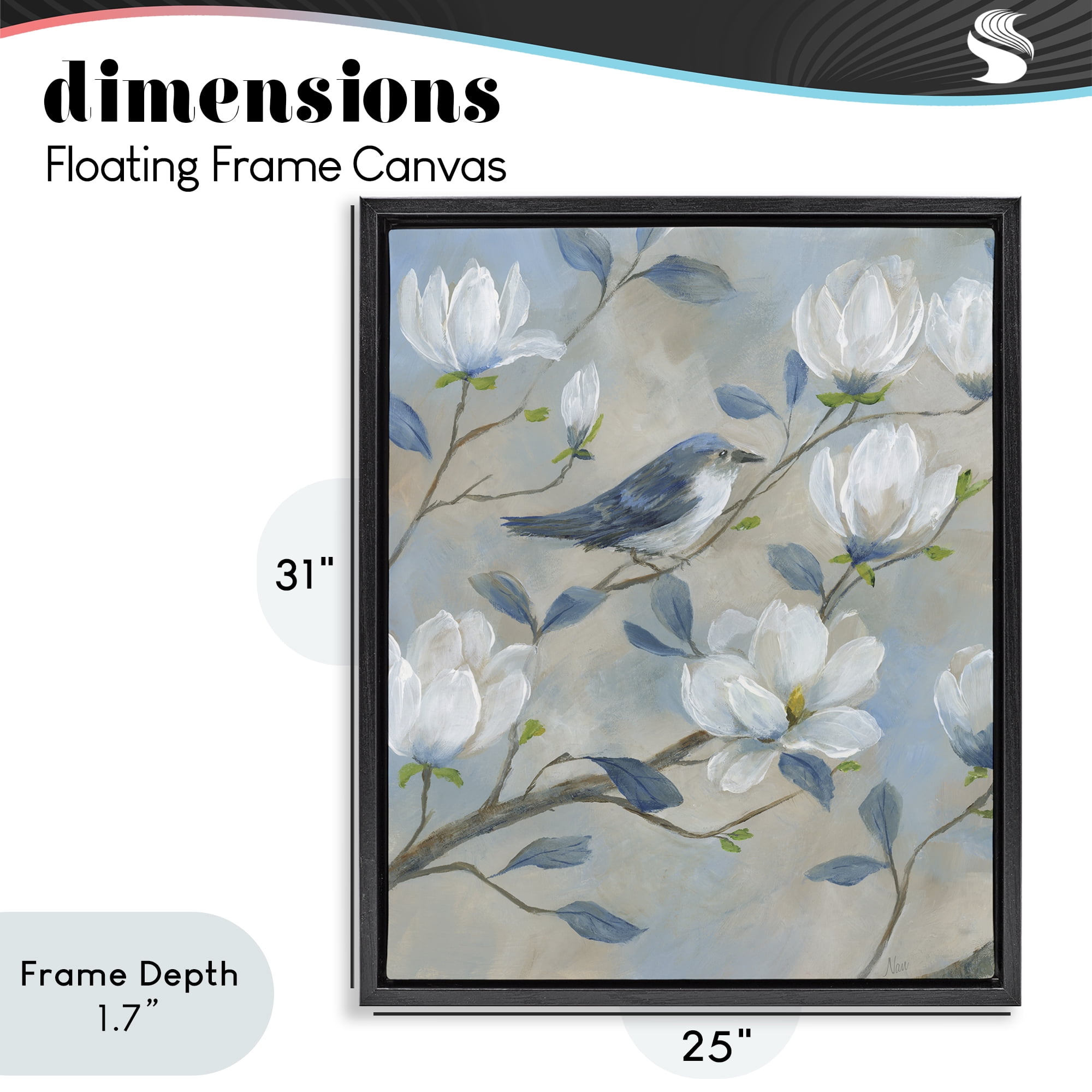 Stupell Industries Blue Bird & Magnolia Black Framed Floater Canvas Wall Art, design by Nan