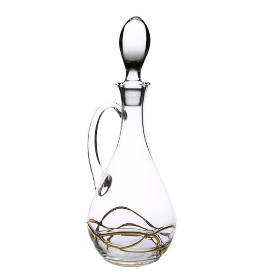 Classic Touch Decor Glass Wine Decanter with Gold Swirl Design & Handle, 12"