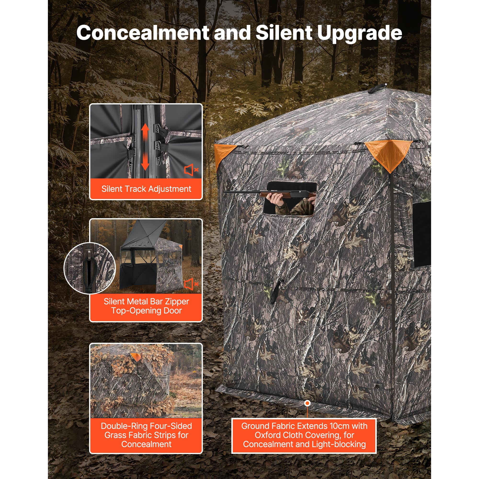 KFFKFF Hunting Blind for 6-7 People, Portable Camouflage Tent with Carrying Bag, Durable Concealed Shelter Featuring Silent Zipper Door and Windows, Ideal for Turkey and Deer Hunting