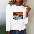 thumbnail image 2 of IROINNID Pink Tops for Women Spring Graphic Printed Long Sleeve Round Neck Casual Tee On Sale,White, 2 of 5