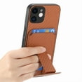 thumbnail image 2 of Case for iPhone 12 with Hidden Kickstand, Carbon Fiber Texture Wallet Case with Card Holder for iPhone 12 Magnetic Car Mount Shockproof Military Grade Protection Cover, Brown, 2 of 10