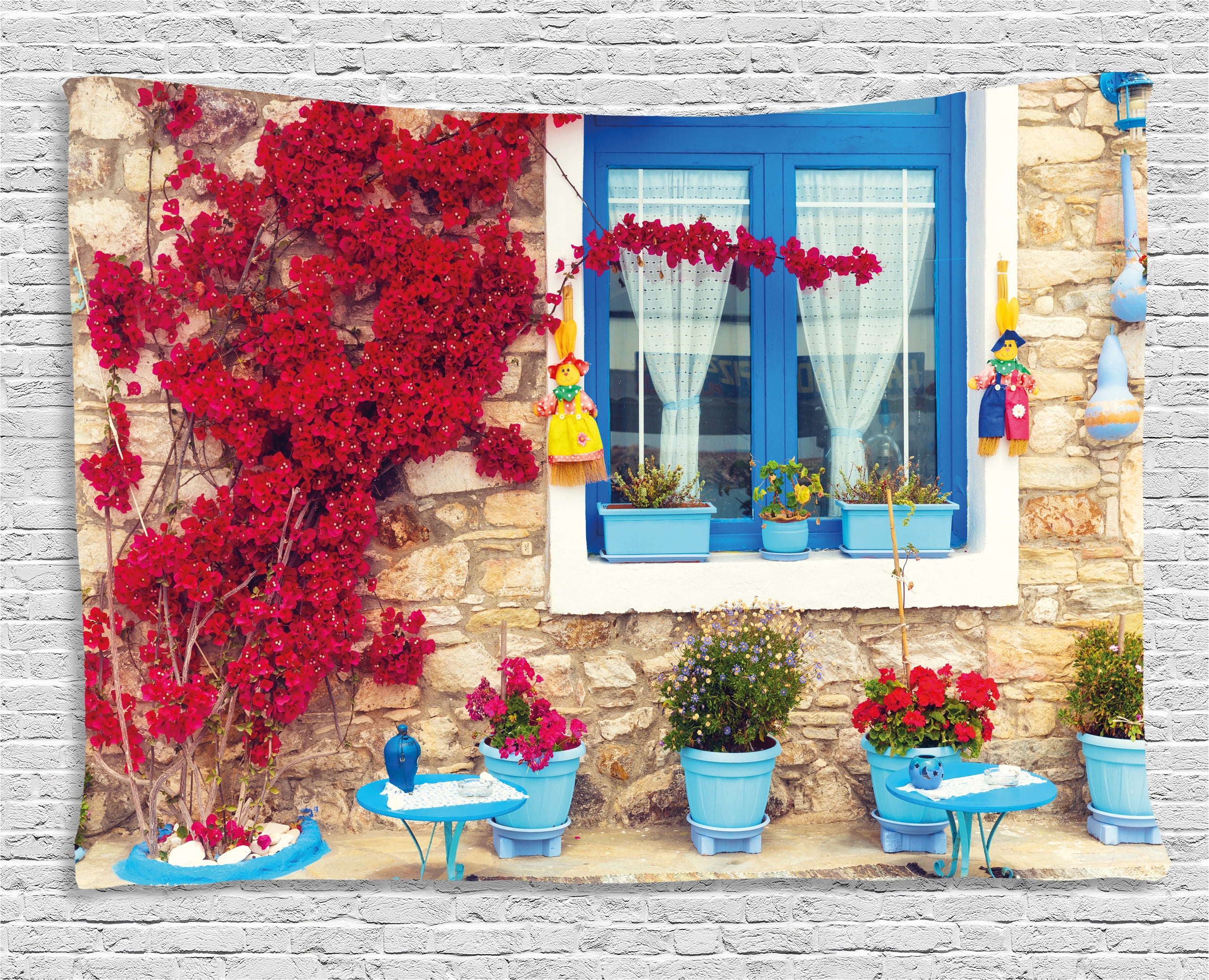 Coastal Decor Tapestry, Italian Decor Mediterranean House with Greek