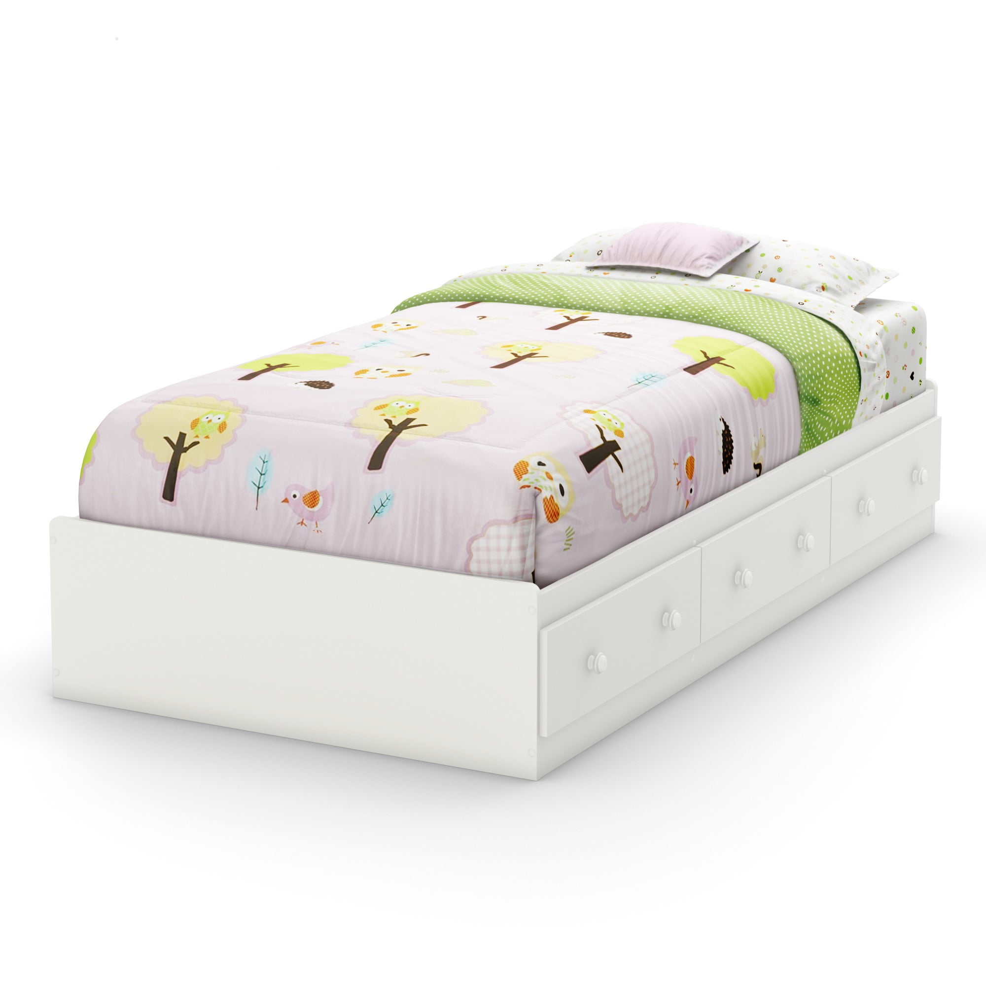 South Shore Savannah Twin Mates Bed with 3 Drawers, in Pure White