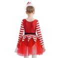 thumbnail image 2 of iiniim Kids Girls Christmas Party Outfits Long Sleeve Stripes Tulle Dress Leotard Tutu Dress with Hat Red 4, 2 of 7
