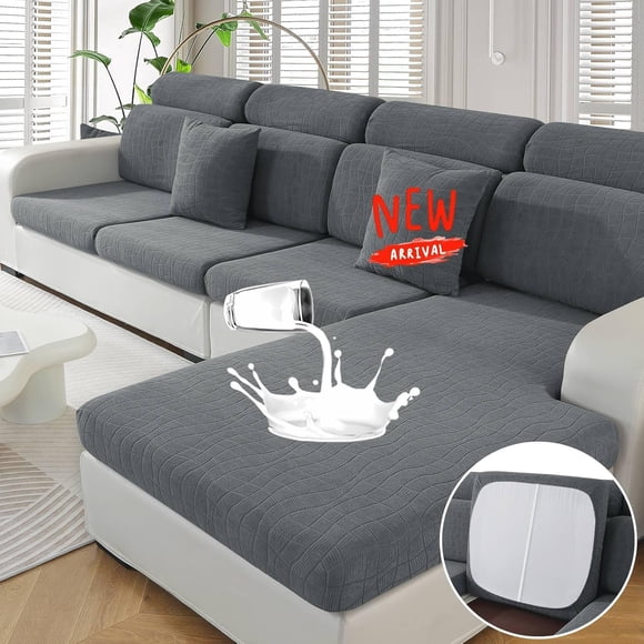 Pieces Couch Cushion Covers for Sectional Sofa Seat Slipcover Stretch Sectional Couch Cover for L Shape Left/Right Chaise with Elastic Bottom ( Seater + Chaise Light )